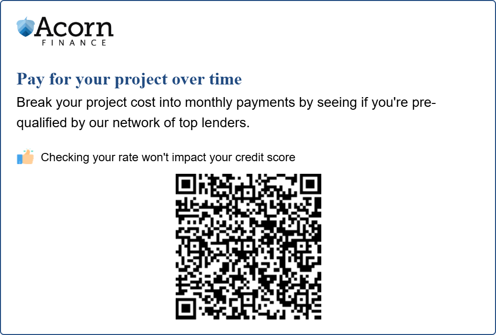 Scan to check your financing rate with Acorn Finance